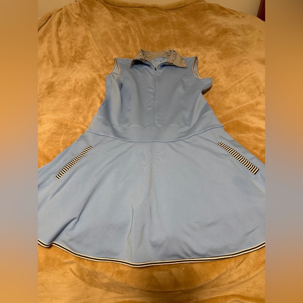 OLAYA Sport Blue Striped Collar Golf Dress with Shorts Women’s Medium